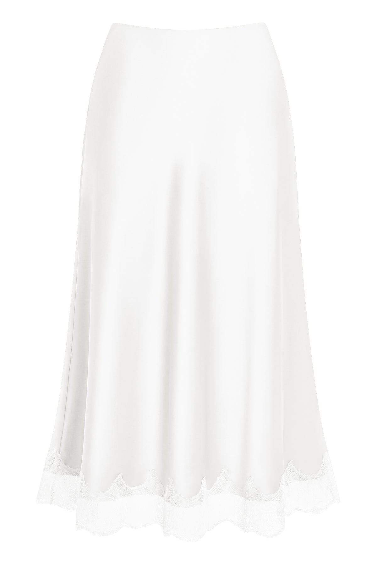Lace Trim Satin Midi Skirt