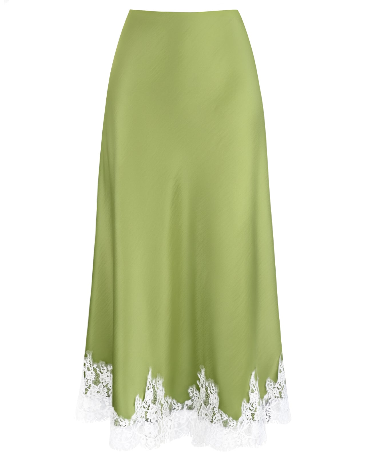 High Waist Satin Lace Midi Skirt