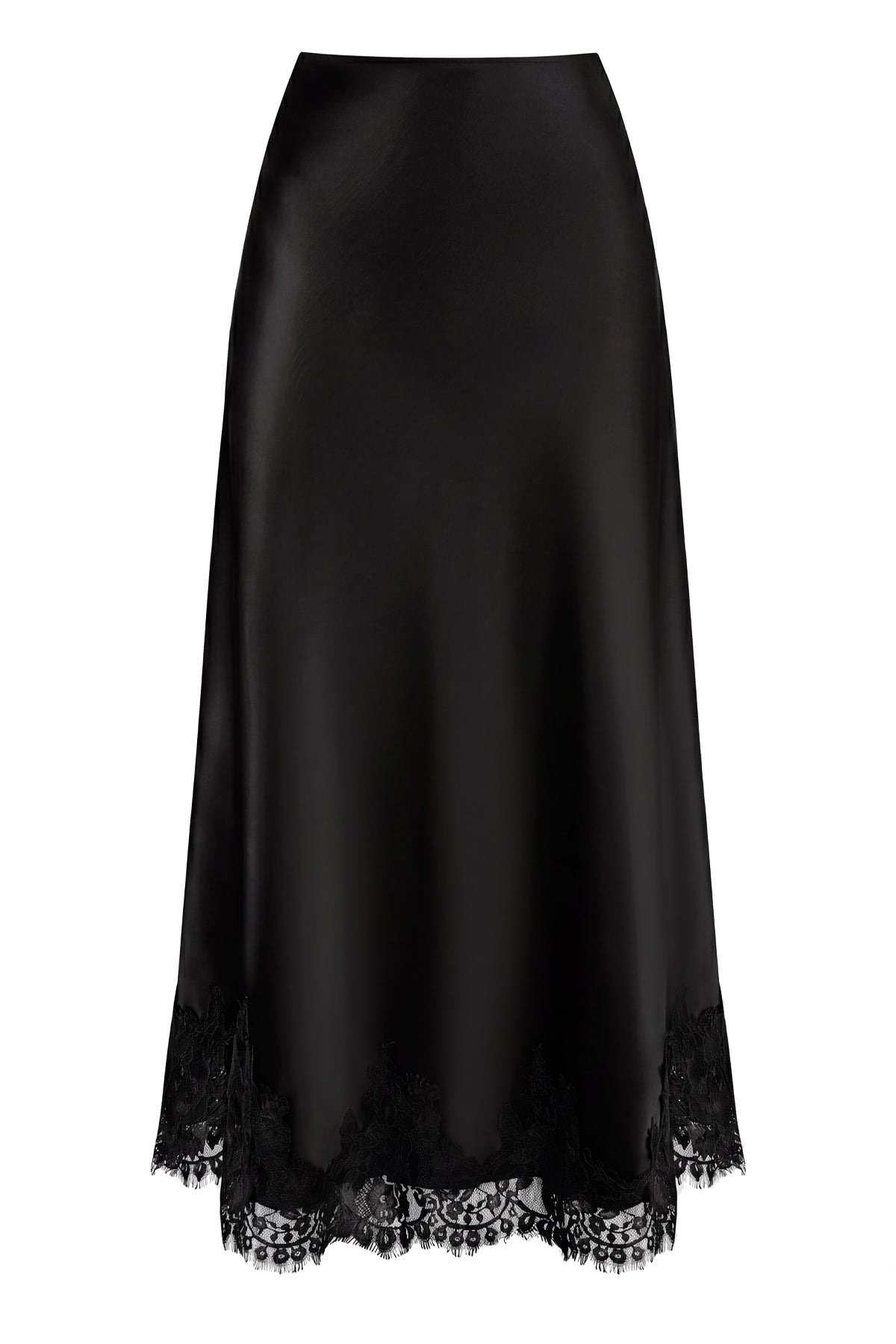 High Waist Satin Lace Midi Skirt