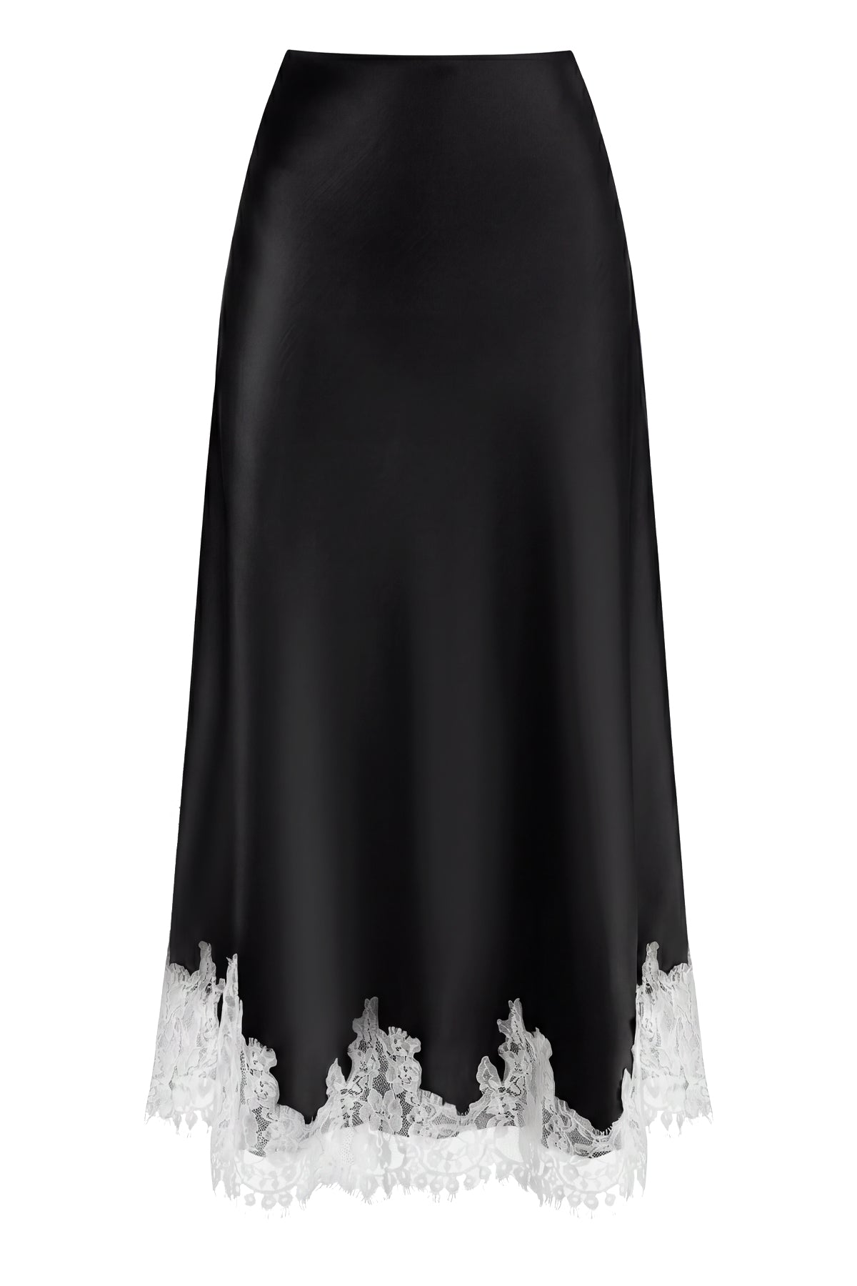 High Waist Satin Lace Midi Skirt