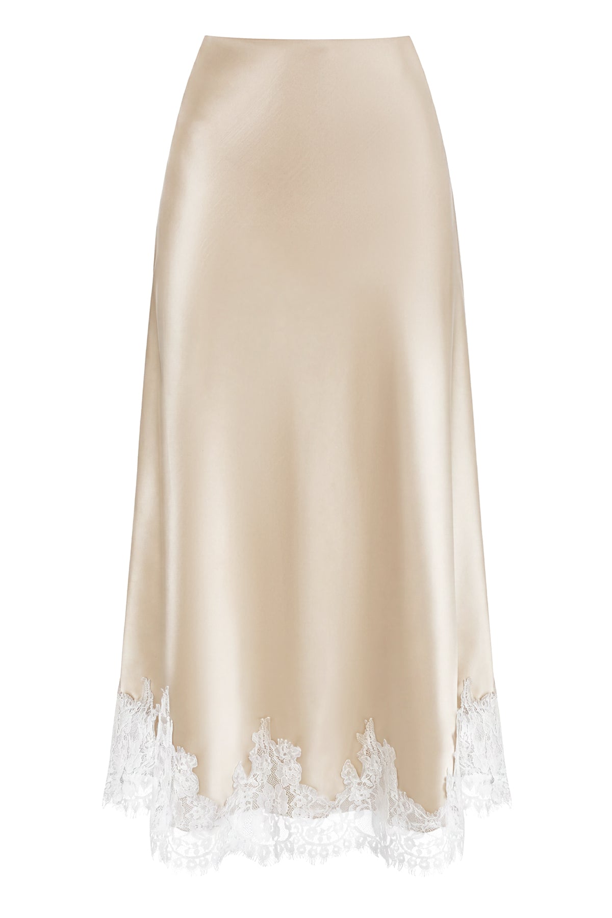 High Waist Satin Lace Midi Skirt