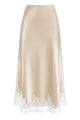 High Waist Satin Lace Midi Skirt