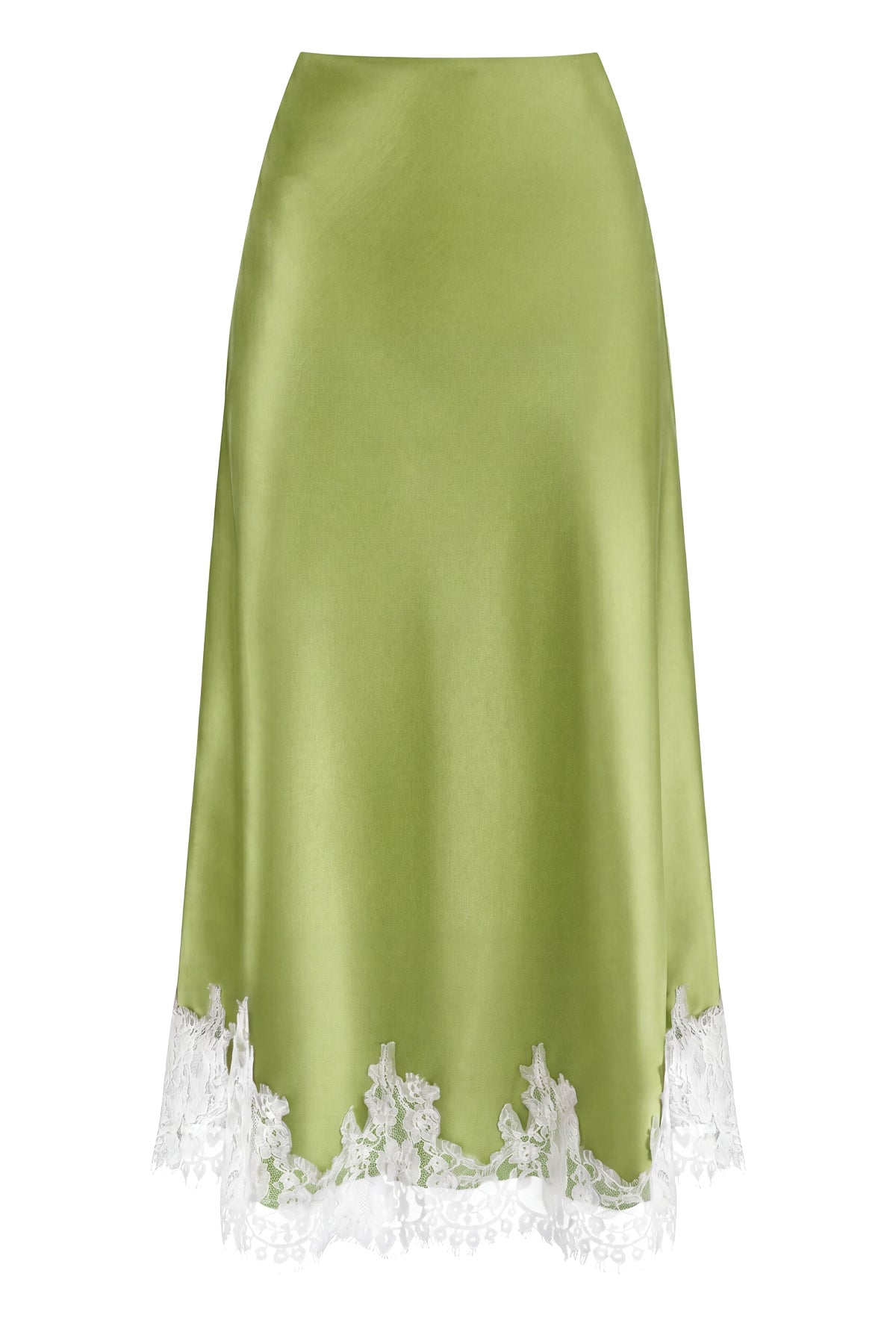 High Waist Satin Lace Midi Skirt