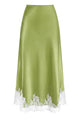 High Waist Satin Lace Midi Skirt