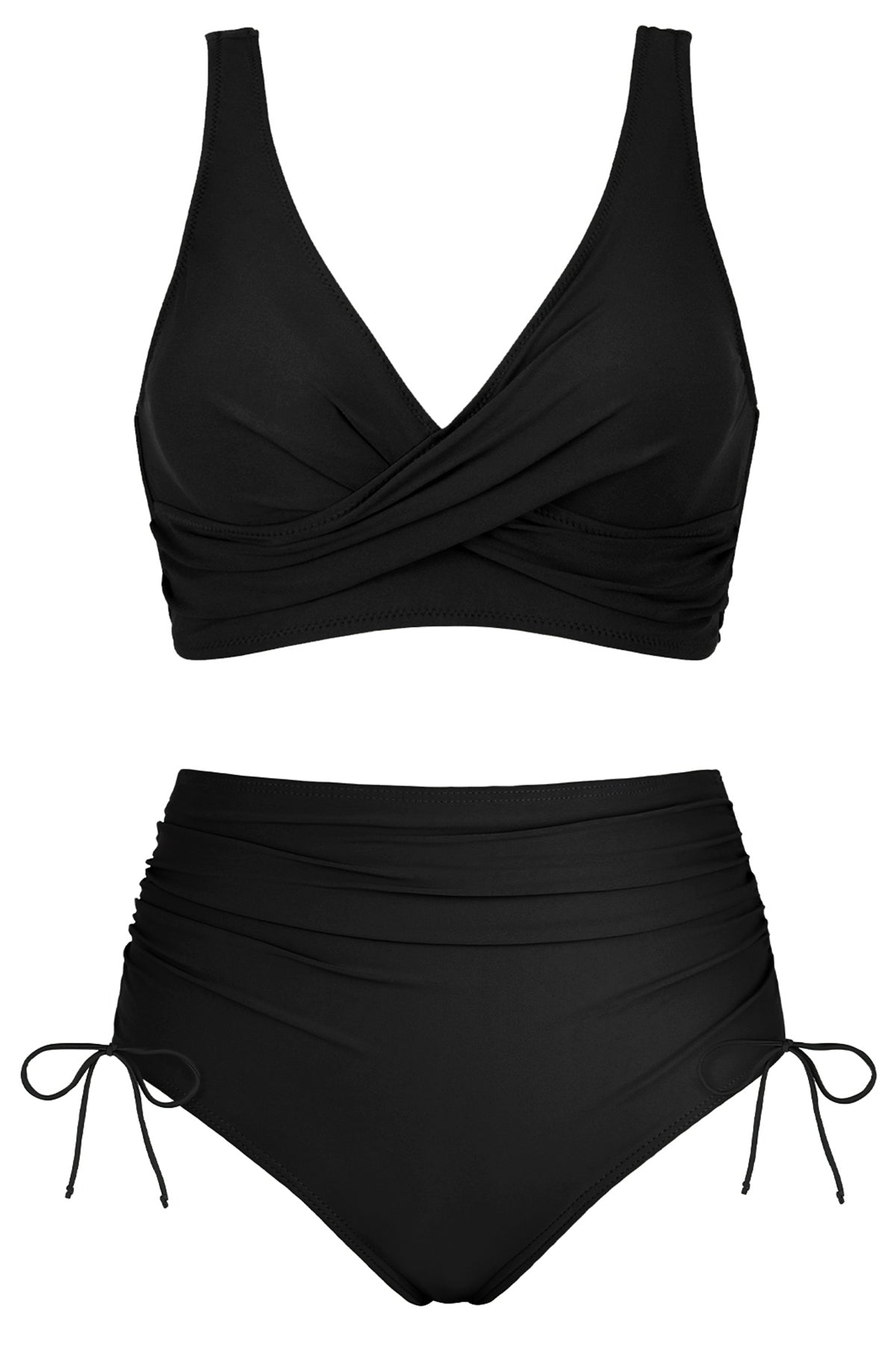 Crossover Push-Up High-Waisted Ruched Bikini Set