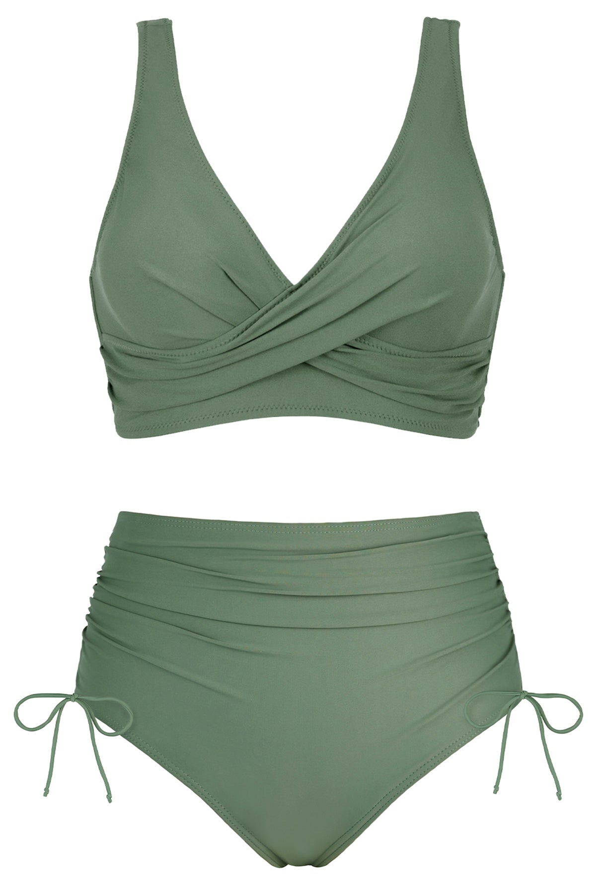 Crossover Push-Up High-Waisted Ruched Bikini Set