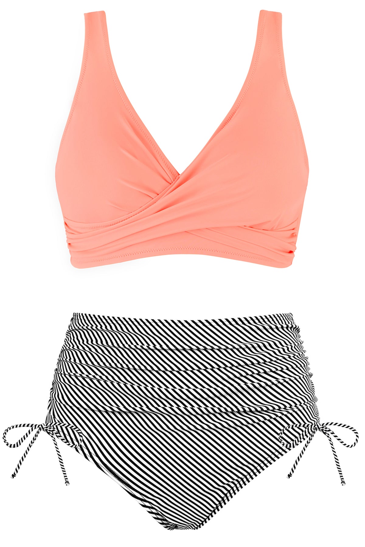 Crossover Push-Up High-Waisted Ruched Bikini Set
