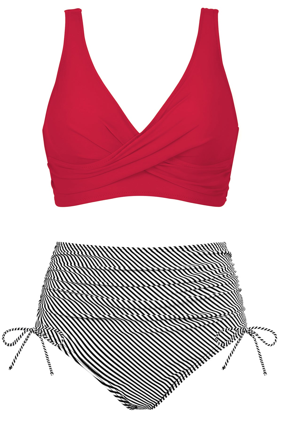 Crossover Push-Up High-Waisted Ruched Bikini Set