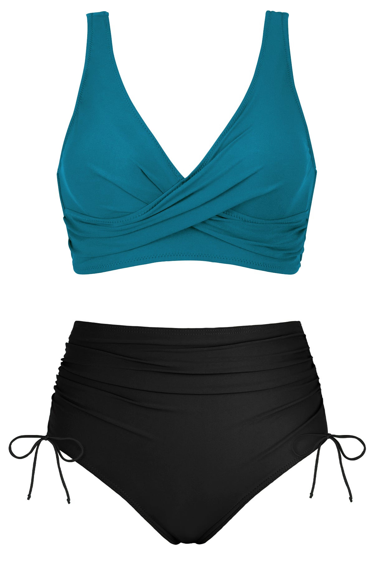 Crossover Push-Up High-Waisted Ruched Bikini Set