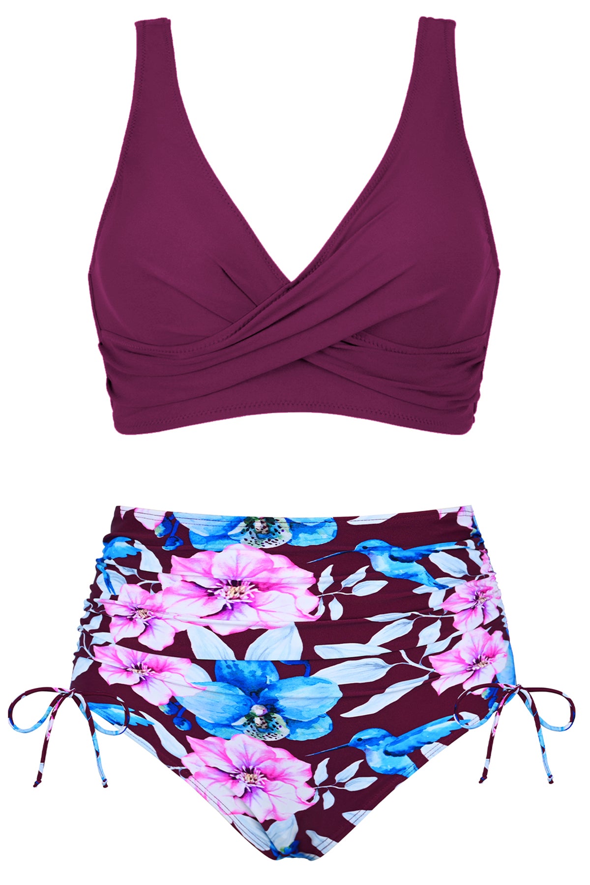 Crossover Push-Up High-Waisted Ruched Bikini Set
