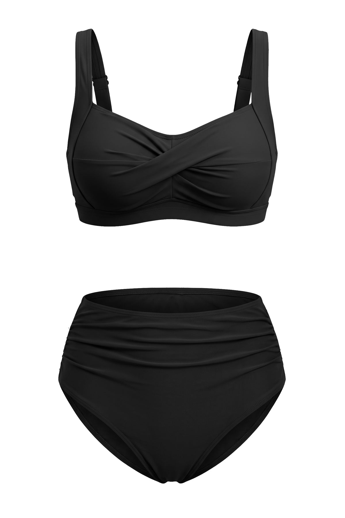Twist-Front Convertible High-Waisted Ruched Bikini Set