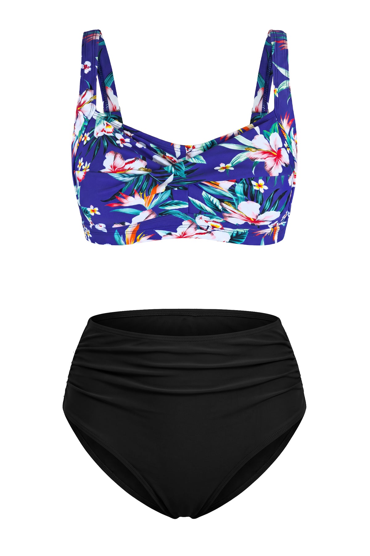 Twist-Front Convertible High-Waisted Ruched Bikini Set