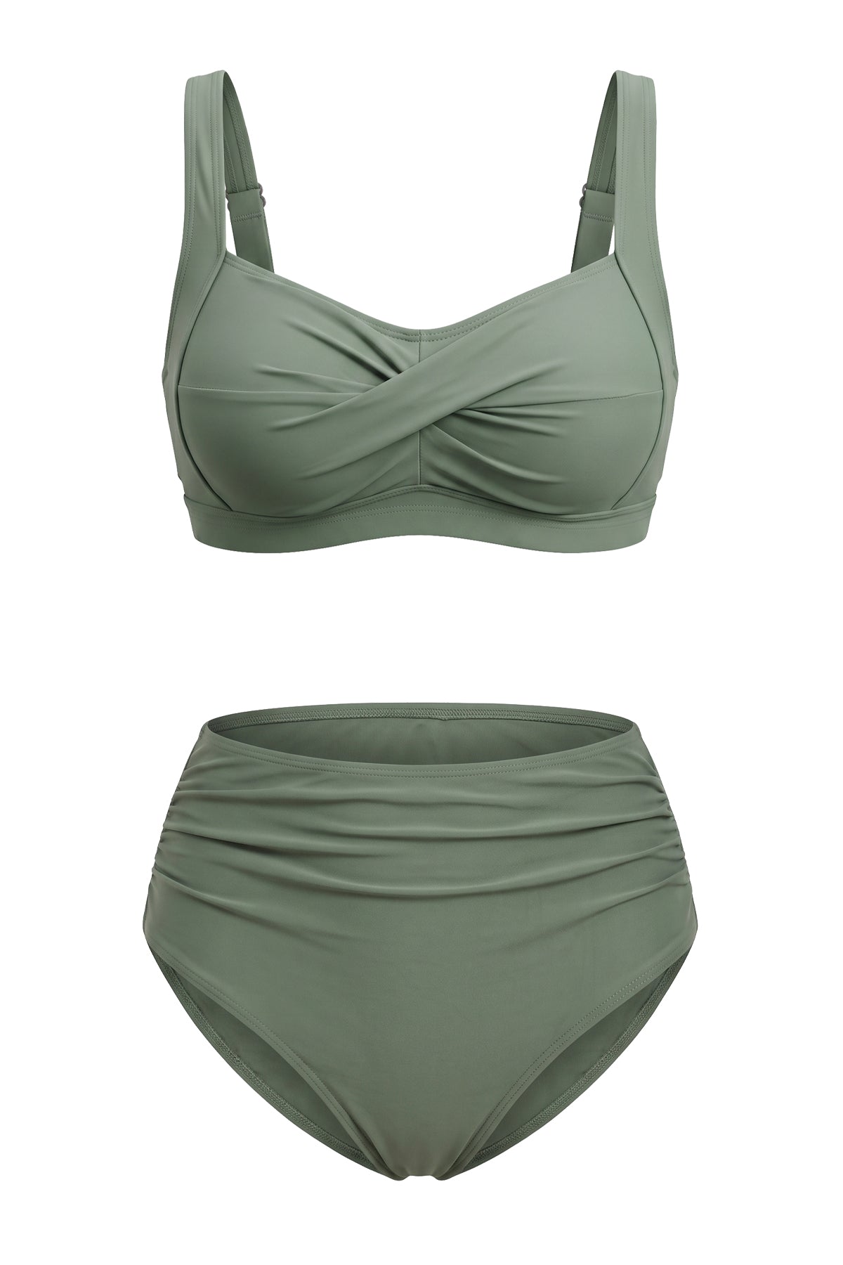 Twist-Front Convertible High-Waisted Ruched Bikini Set