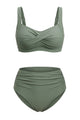 Twist-Front Convertible High-Waisted Ruched Bikini Set