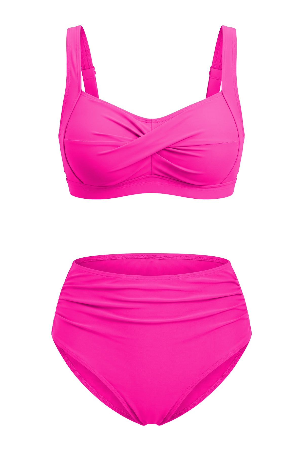Twist-Front Convertible High-Waisted Ruched Bikini Set