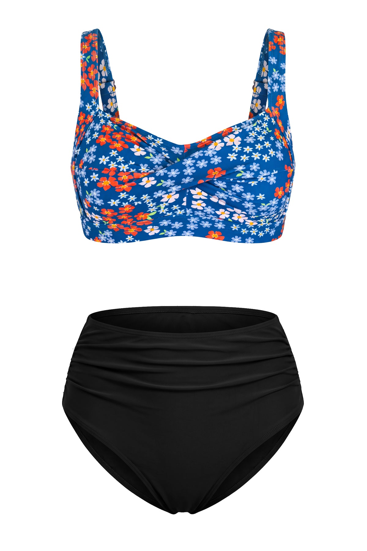 Twist-Front Convertible High-Waisted Ruched Bikini Set