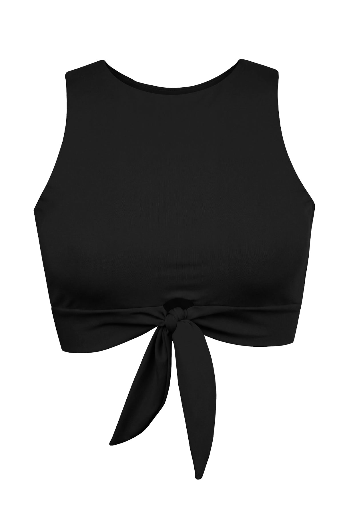 High-Neck Front-Tie Keyhole Crop Tank Bikini Top