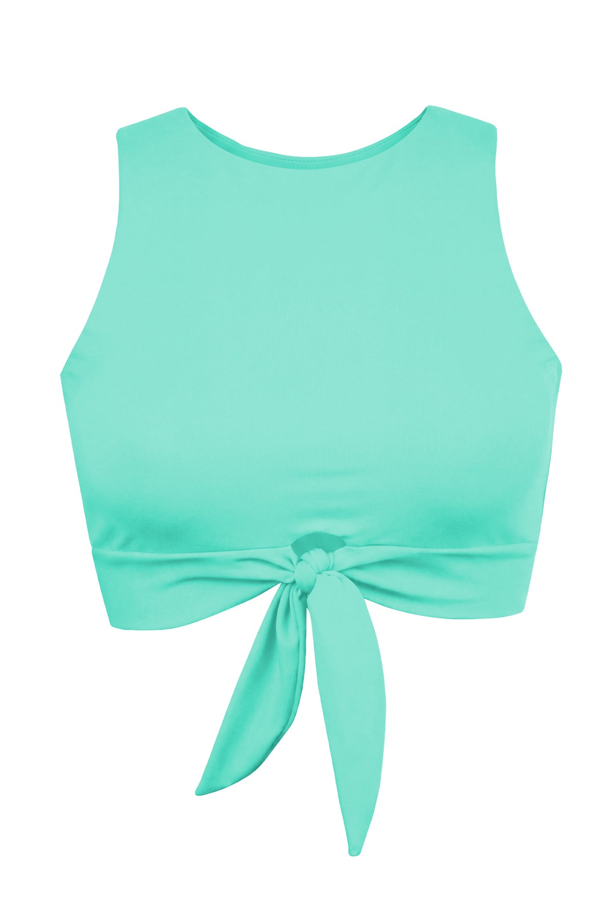 High-Neck Front-Tie Keyhole Crop Tank Bikini Top