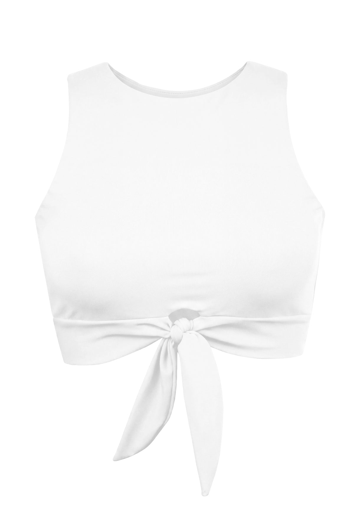 High-Neck Front-Tie Keyhole Crop Tank Bikini Top