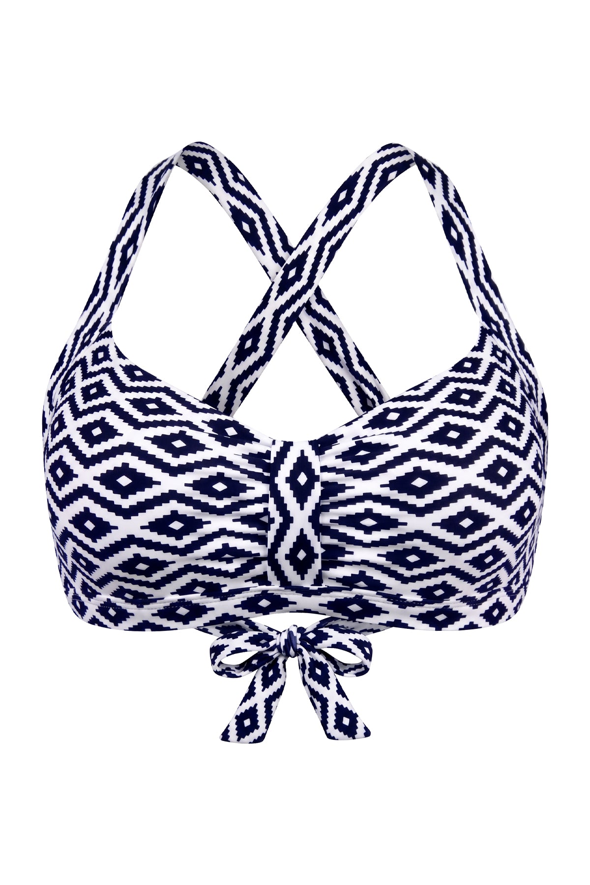 Crisscross Back Ruched Front-Tie Bikini Top