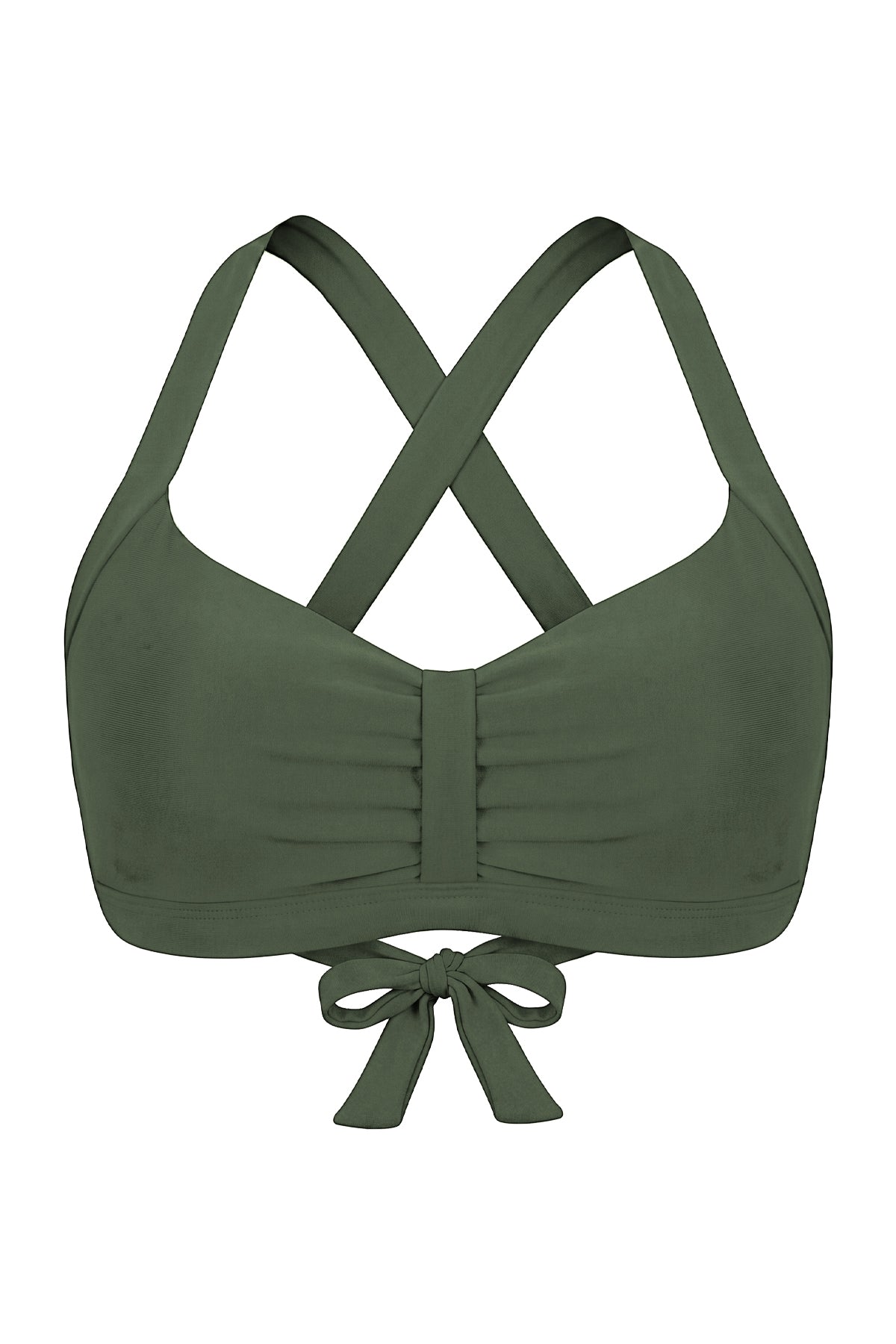 Crisscross Back Ruched Front-Tie Bikini Top