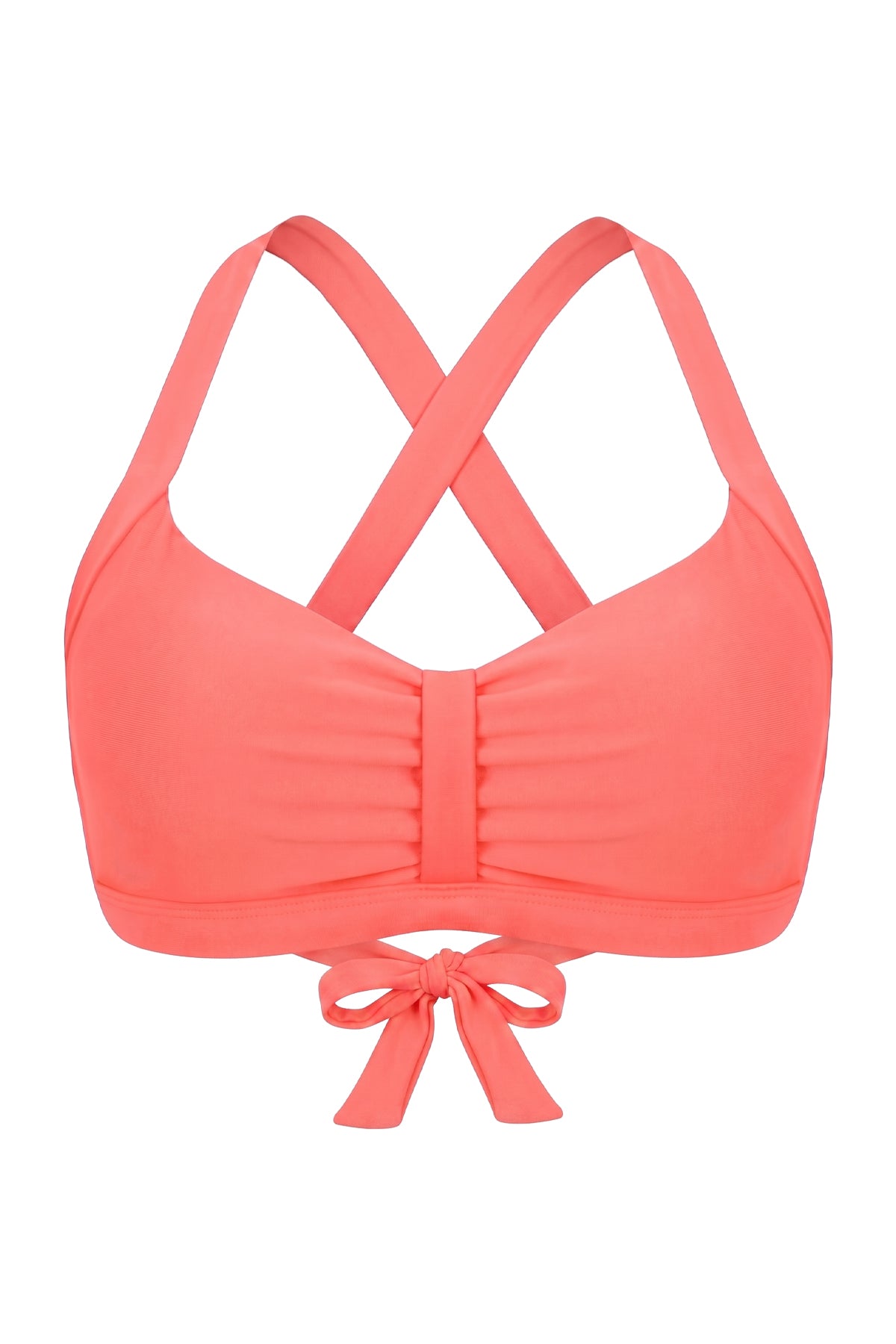 Crisscross Back Ruched Front-Tie Bikini Top