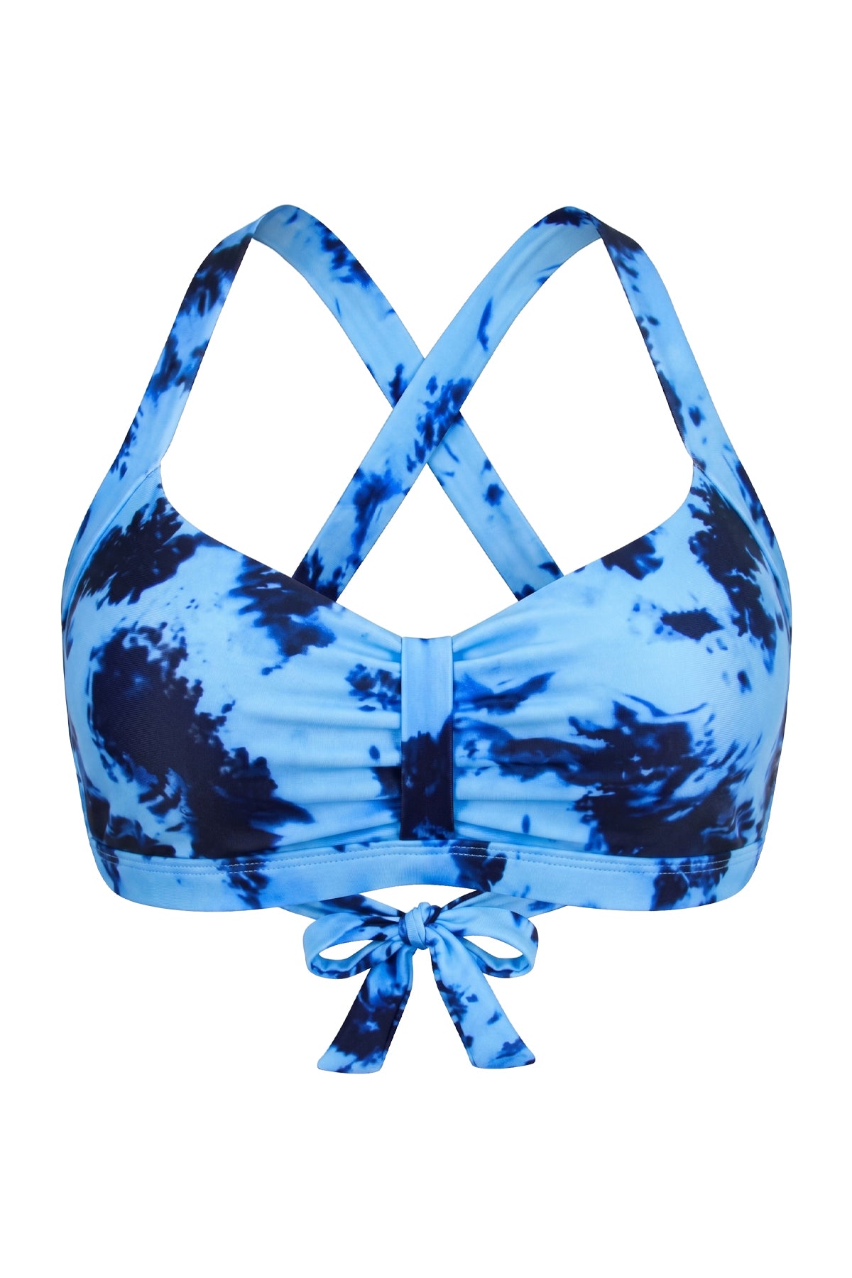 Crisscross Back Ruched Front-Tie Bikini Top