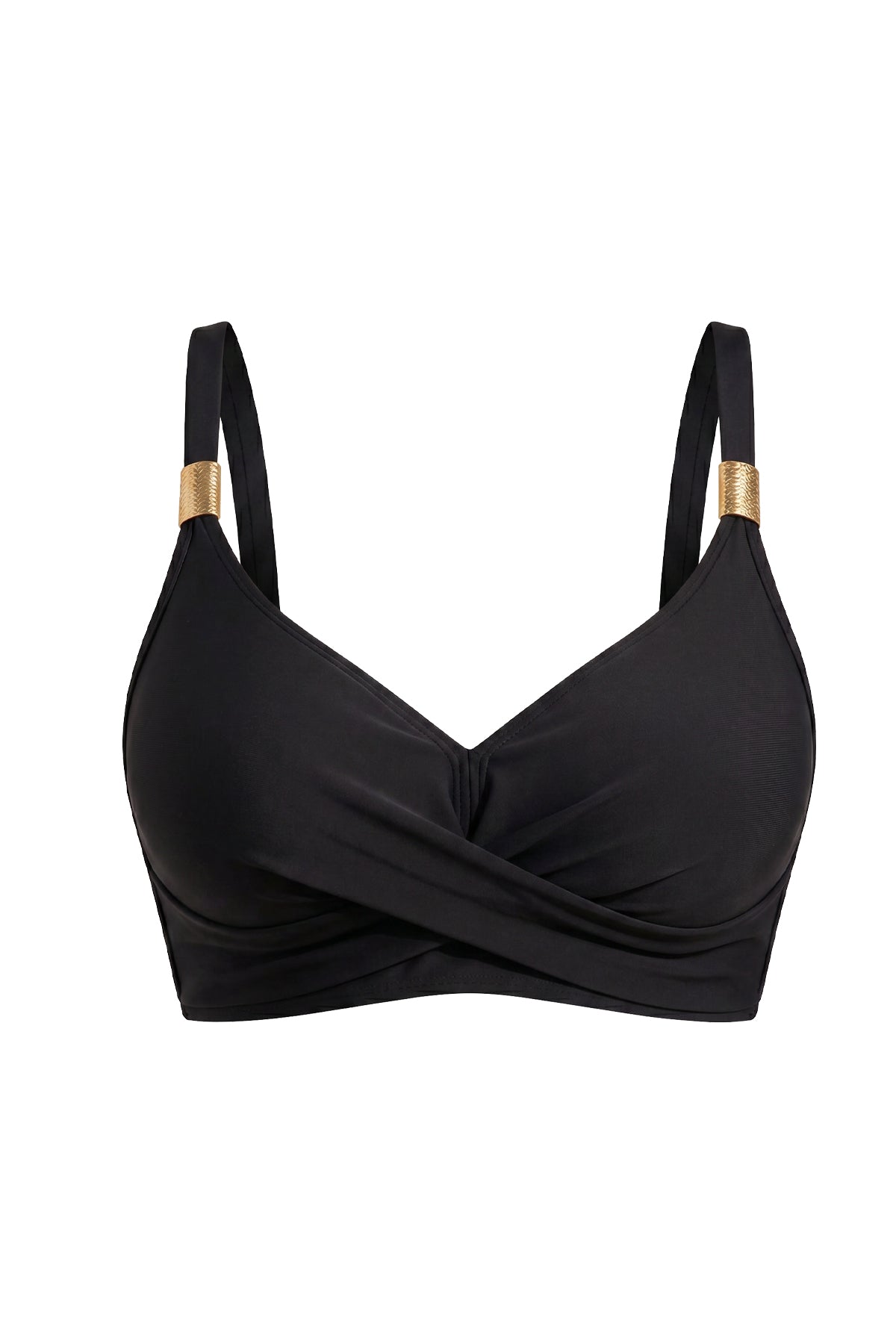 Crossover Twist-Front Bikini Top with Gold Hardware