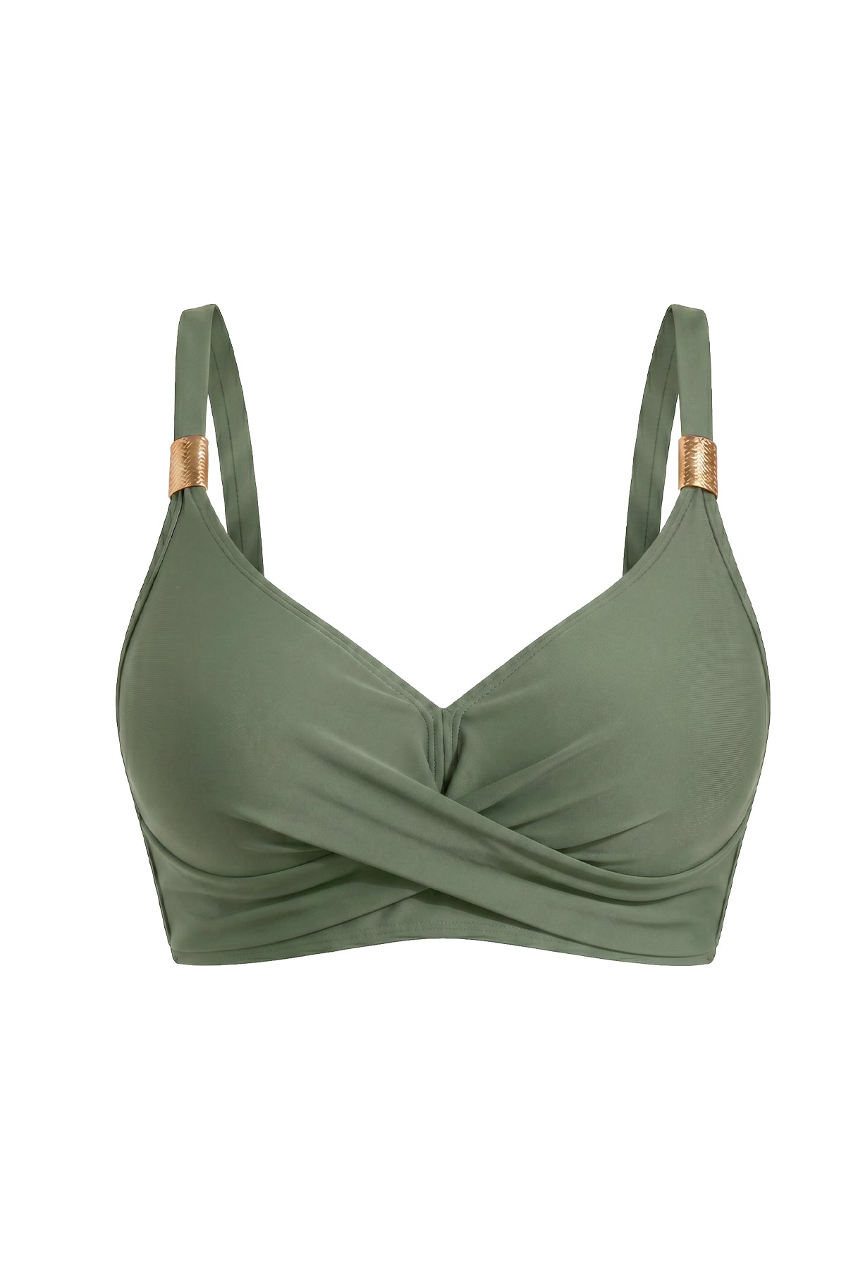 Crossover Twist-Front Bikini Top with Gold Hardware