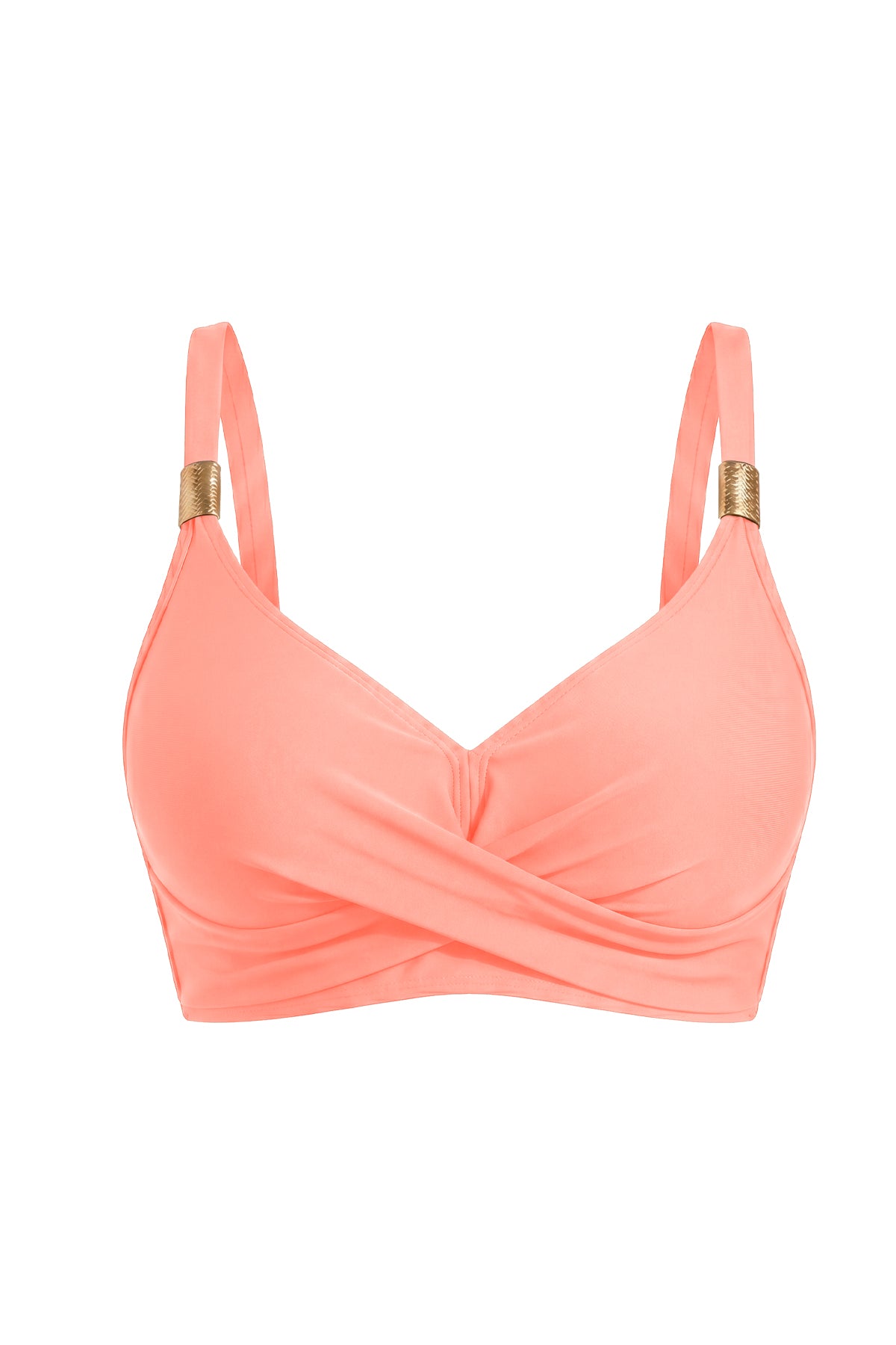 Crossover Twist-Front Bikini Top with Gold Hardware