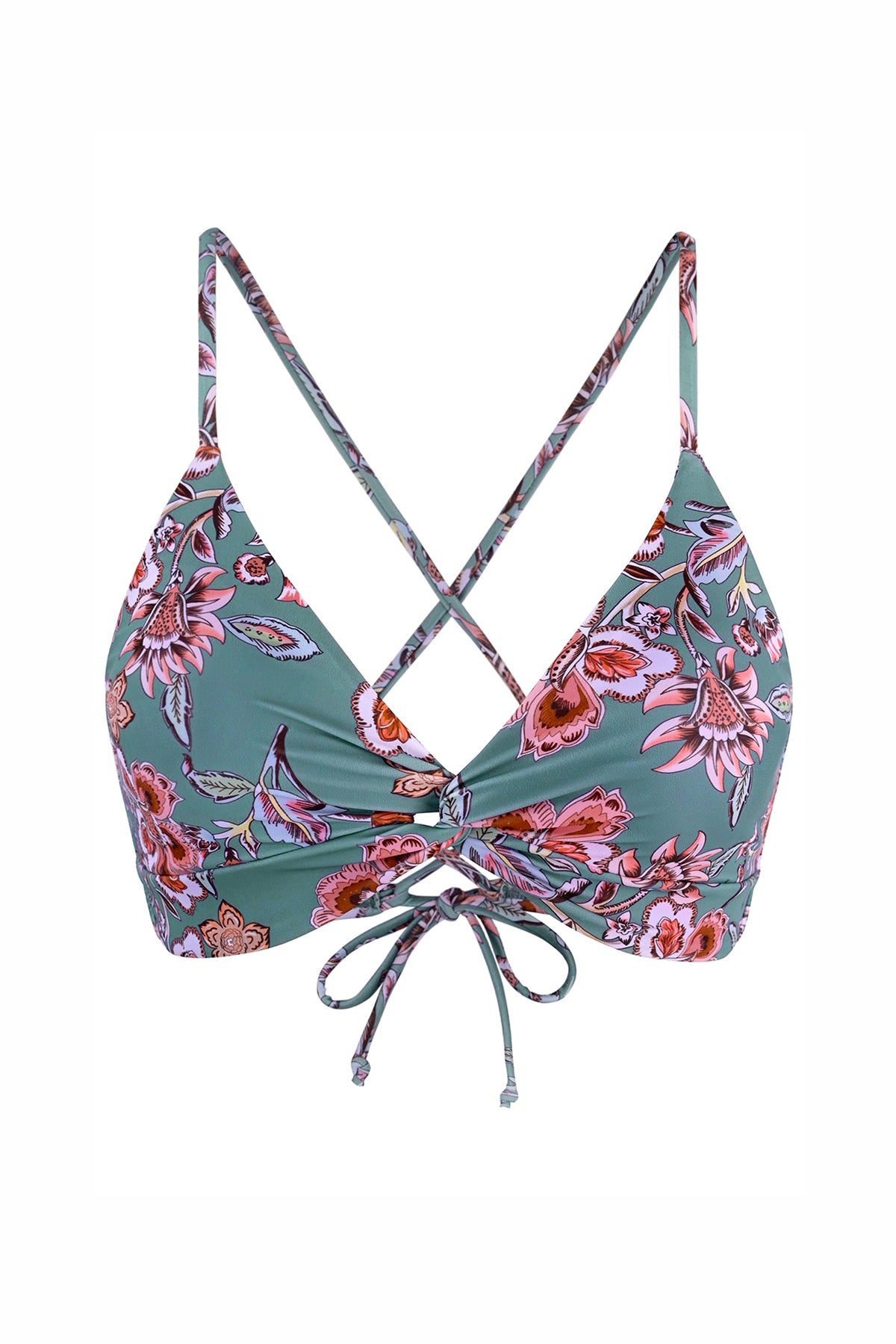 Twist-Front V-Neck Crisscross Bikini Top with Side Boning