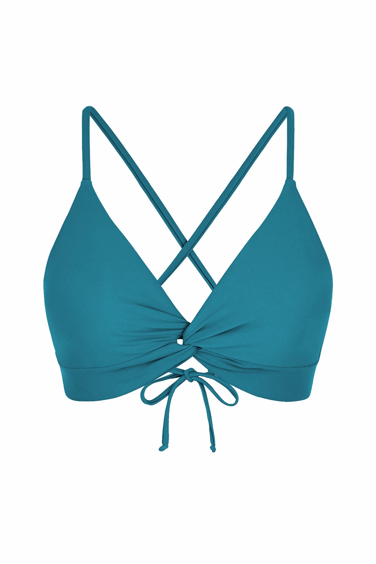 Twist-Front V-Neck Crisscross Bikini Top with Side Boning