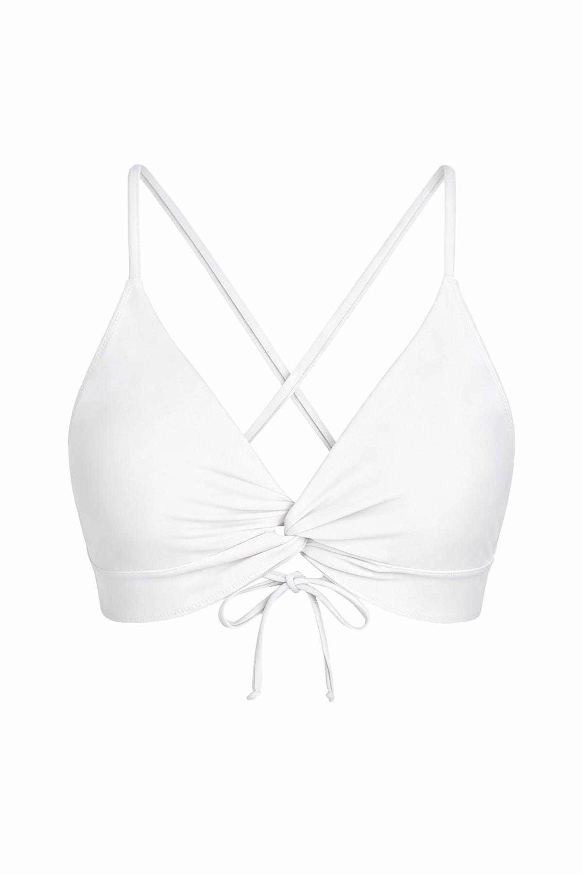 Twist-Front V-Neck Crisscross Bikini Top with Side Boning