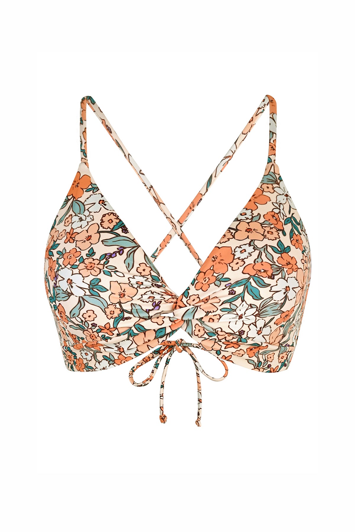 Twist-Front V-Neck Crisscross Bikini Top with Side Boning