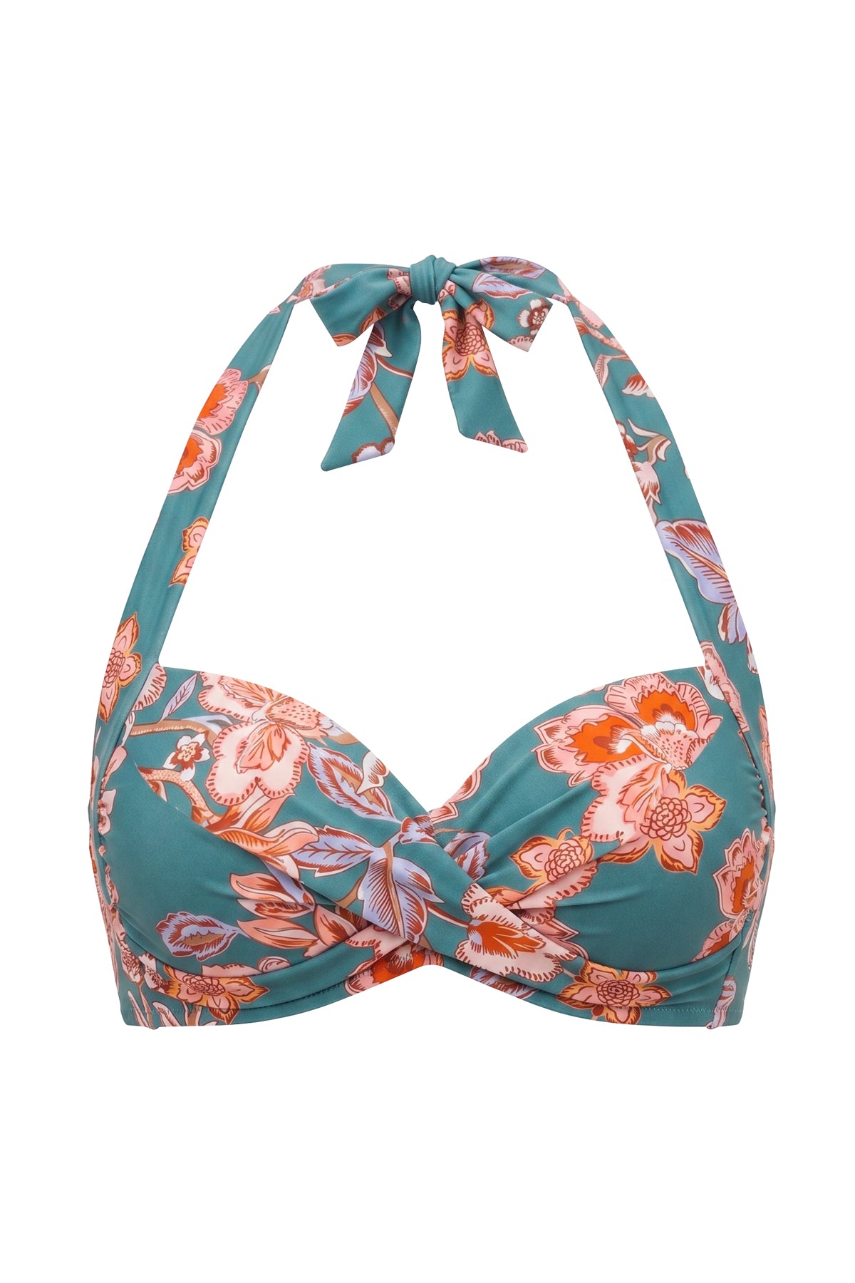 Retro Twist-Front Halter Bikini Top with Side Boning