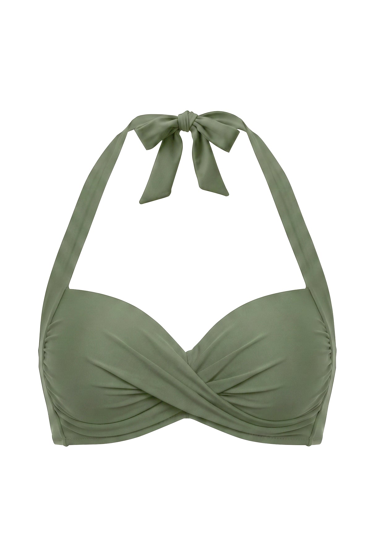 Retro Twist-Front Halter Bikini Top with Side Boning