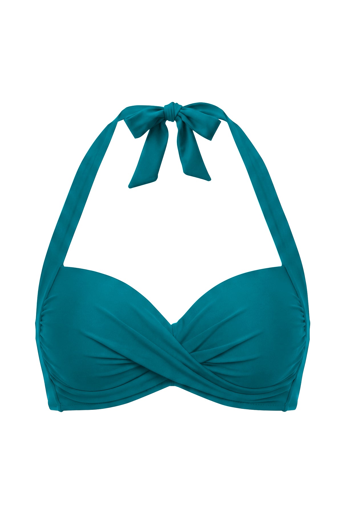 Retro Twist-Front Halter Bikini Top with Side Boning
