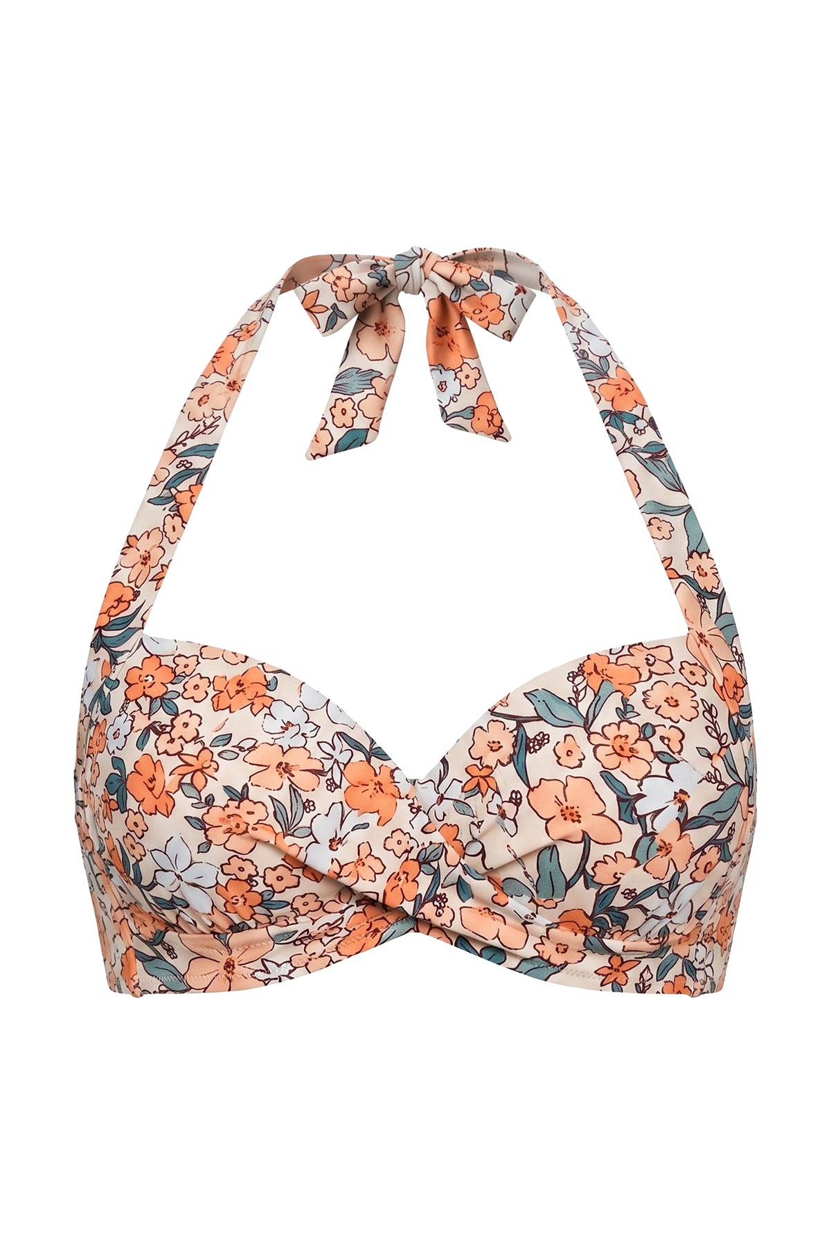 Retro Twist-Front Halter Bikini Top with Side Boning