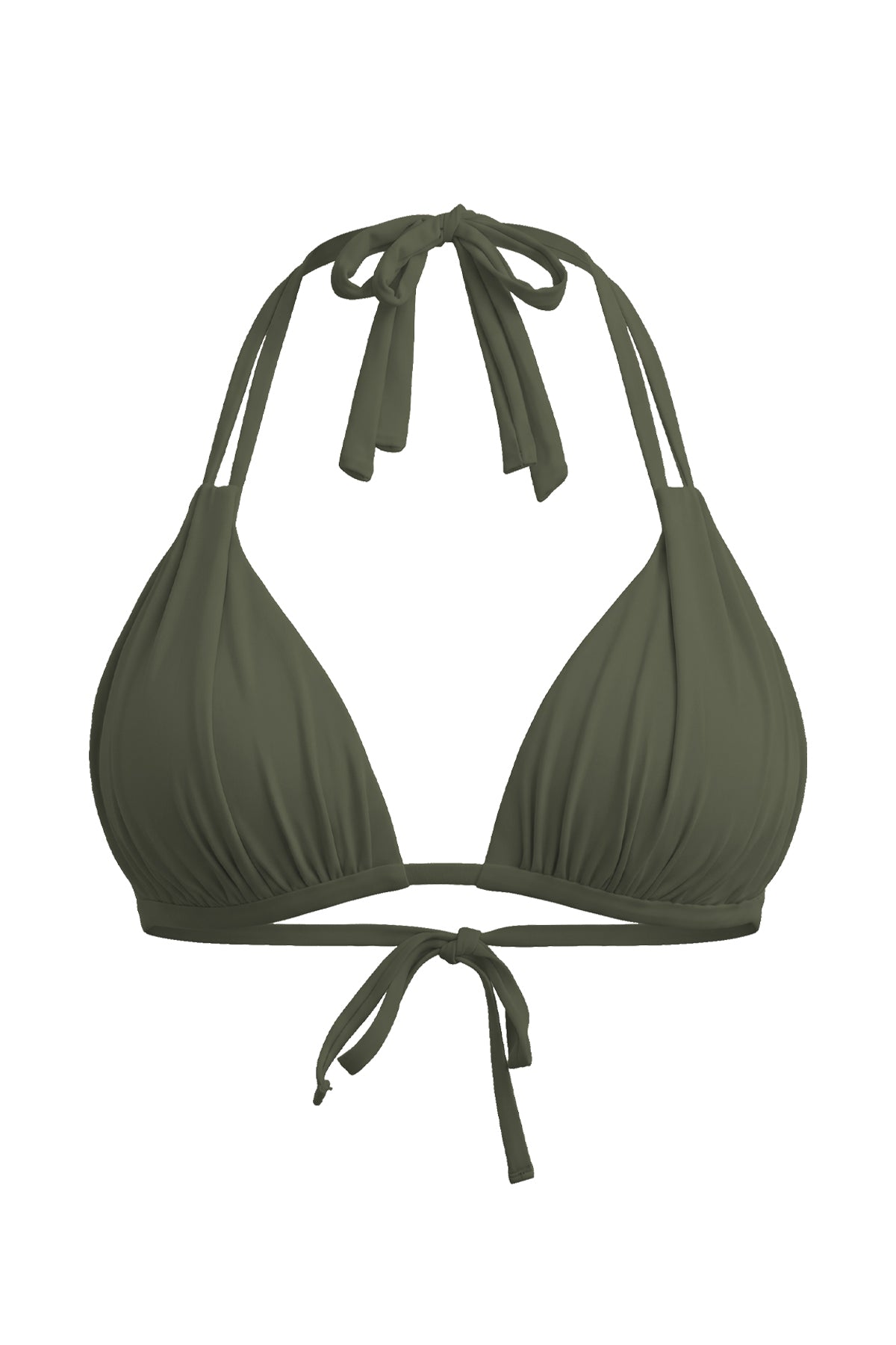 Ruched Double-Strap Triangle Halter Bikini Top