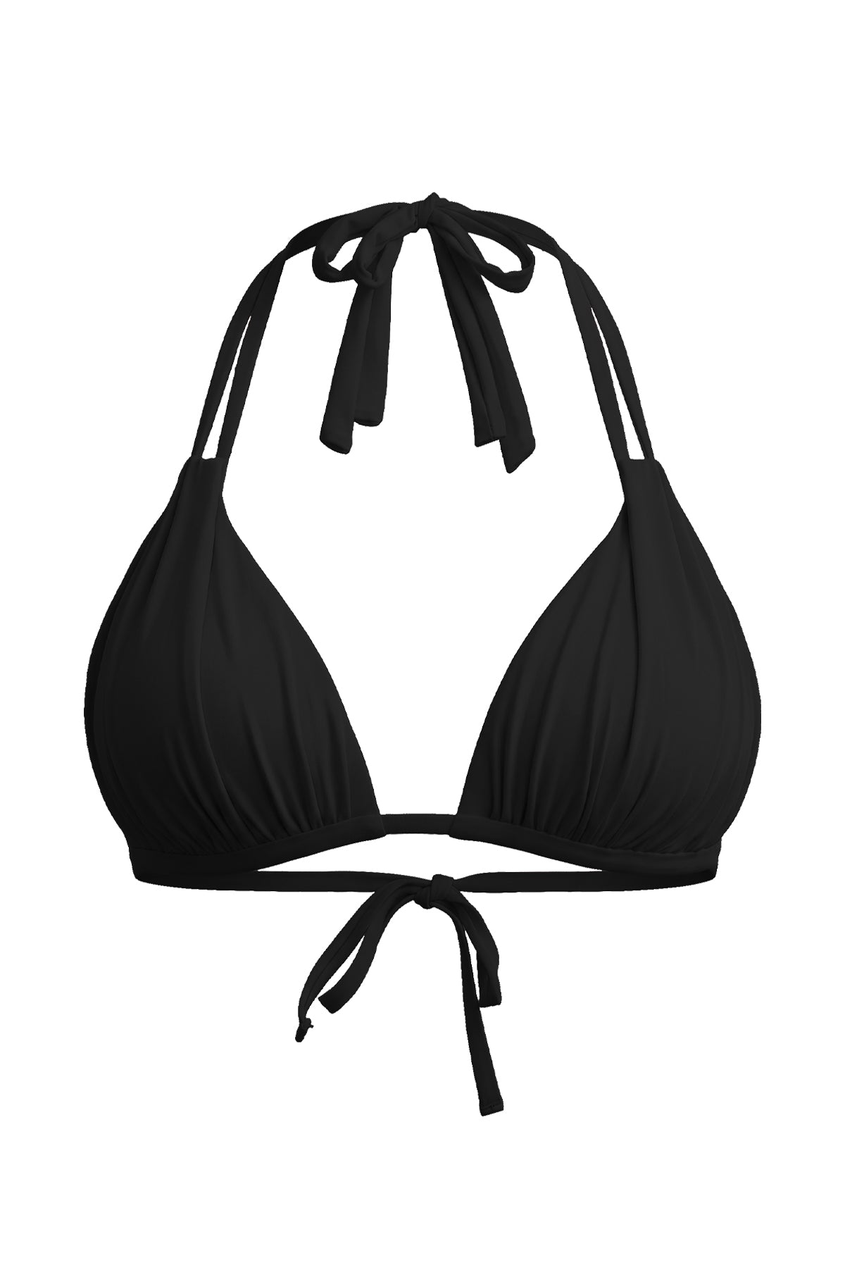 Ruched Double-Strap Triangle Halter Bikini Top