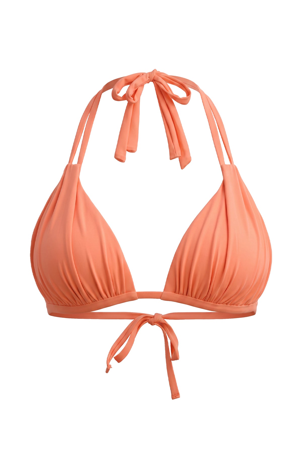 Ruched Double-Strap Triangle Halter Bikini Top