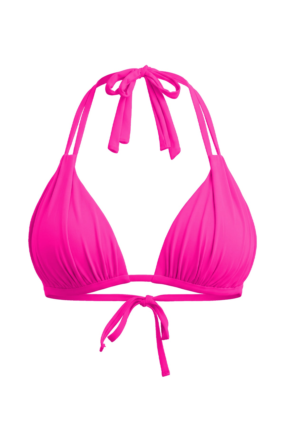 Ruched Double-Strap Triangle Halter Bikini Top