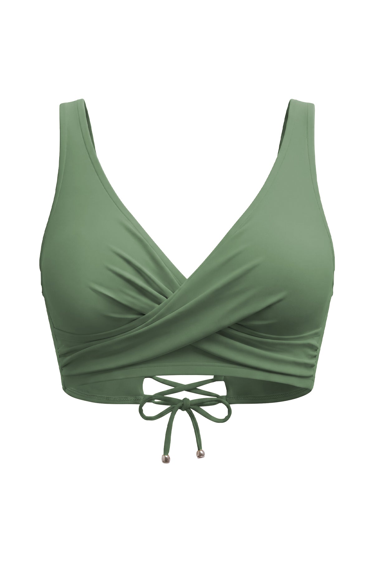 Crossover Twist-Front V-Neck Bikini Top with Side Boning
