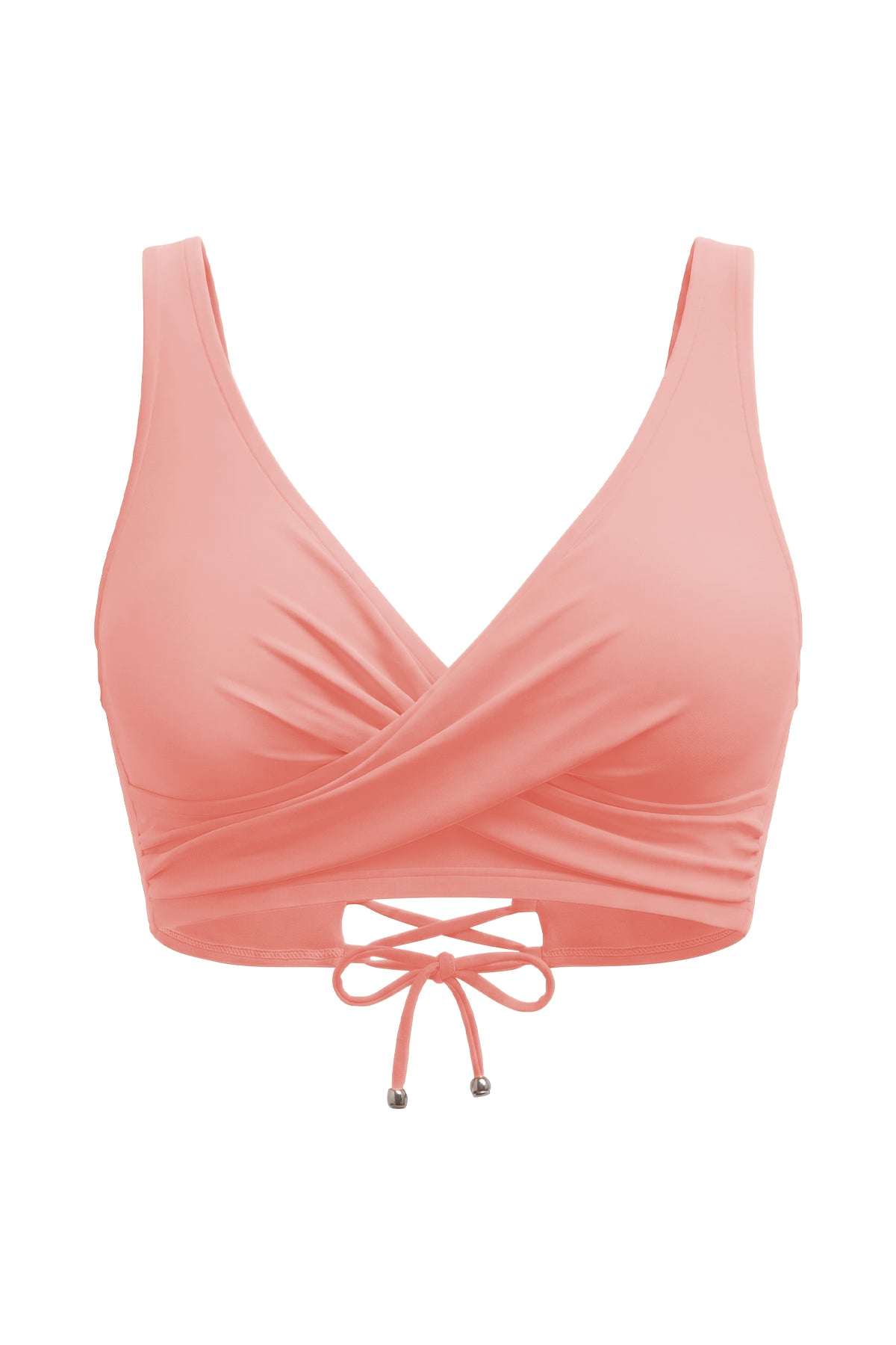 Crossover Twist-Front V-Neck Bikini Top with Side Boning