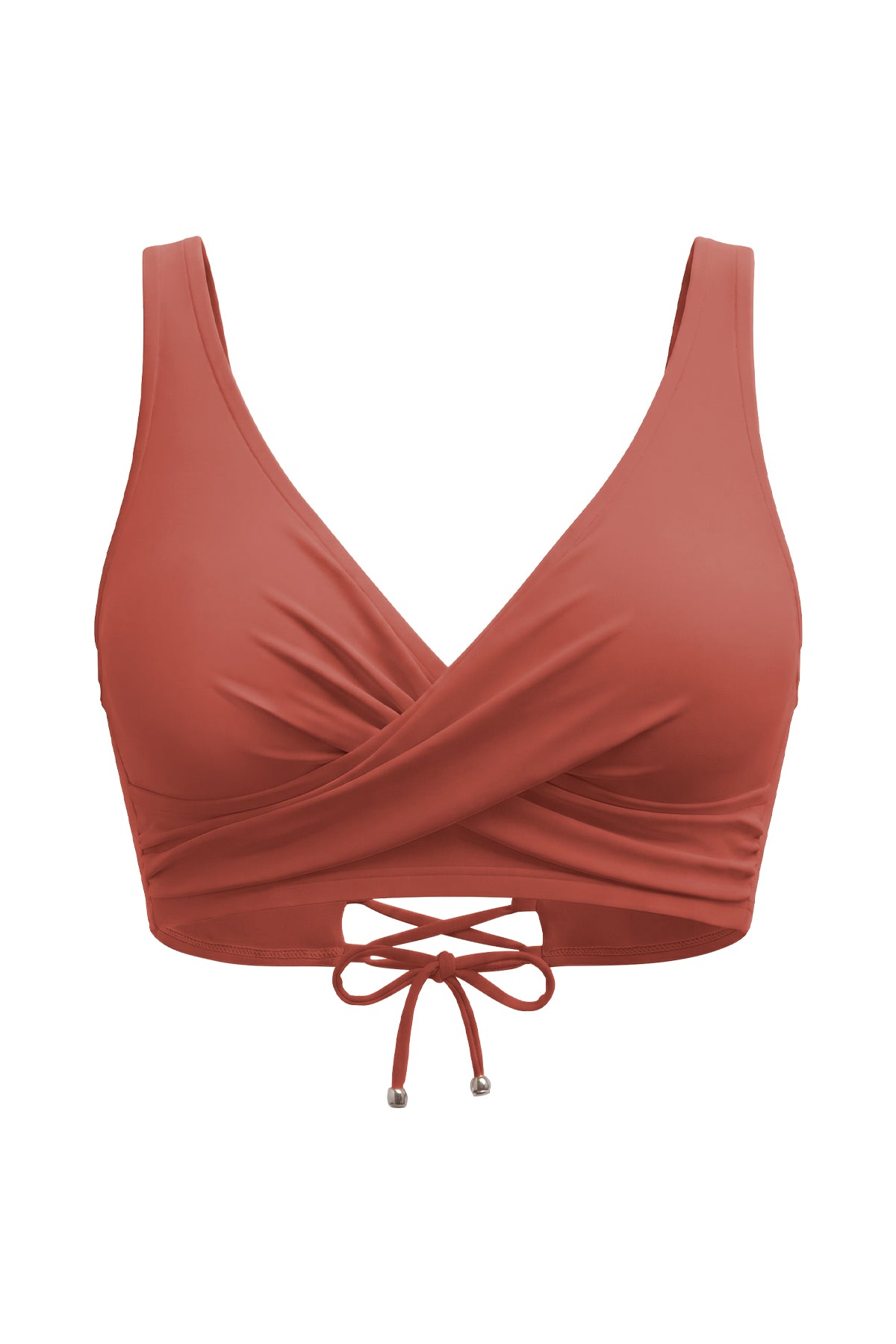 Crossover Twist-Front V-Neck Bikini Top with Side Boning