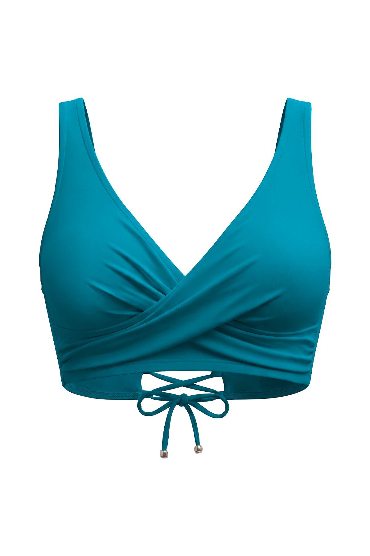 Crossover Twist-Front V-Neck Bikini Top with Side Boning