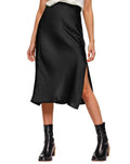 The Essential Satin Slit Midi Skirt – High Waisted, Side Split, Effortless Elegance