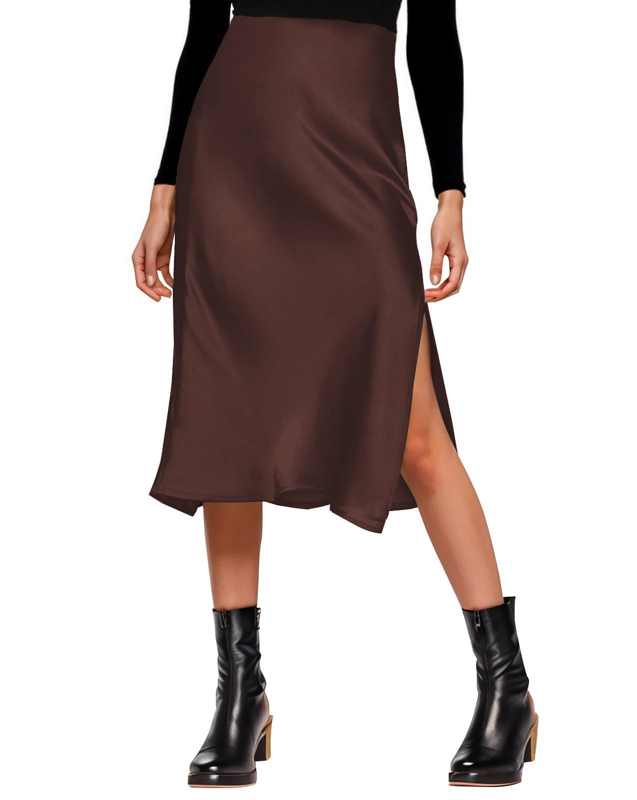 The Essential Satin Slit Midi Skirt – High Waisted, Side Split, Effortless Elegance