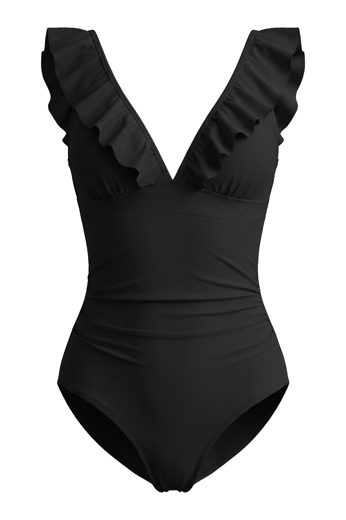 Ruffle V-Neck Tummy Control One-Piece Swimsuit