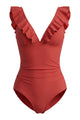 Ruffle V-Neck Tummy Control One-Piece Swimsuit